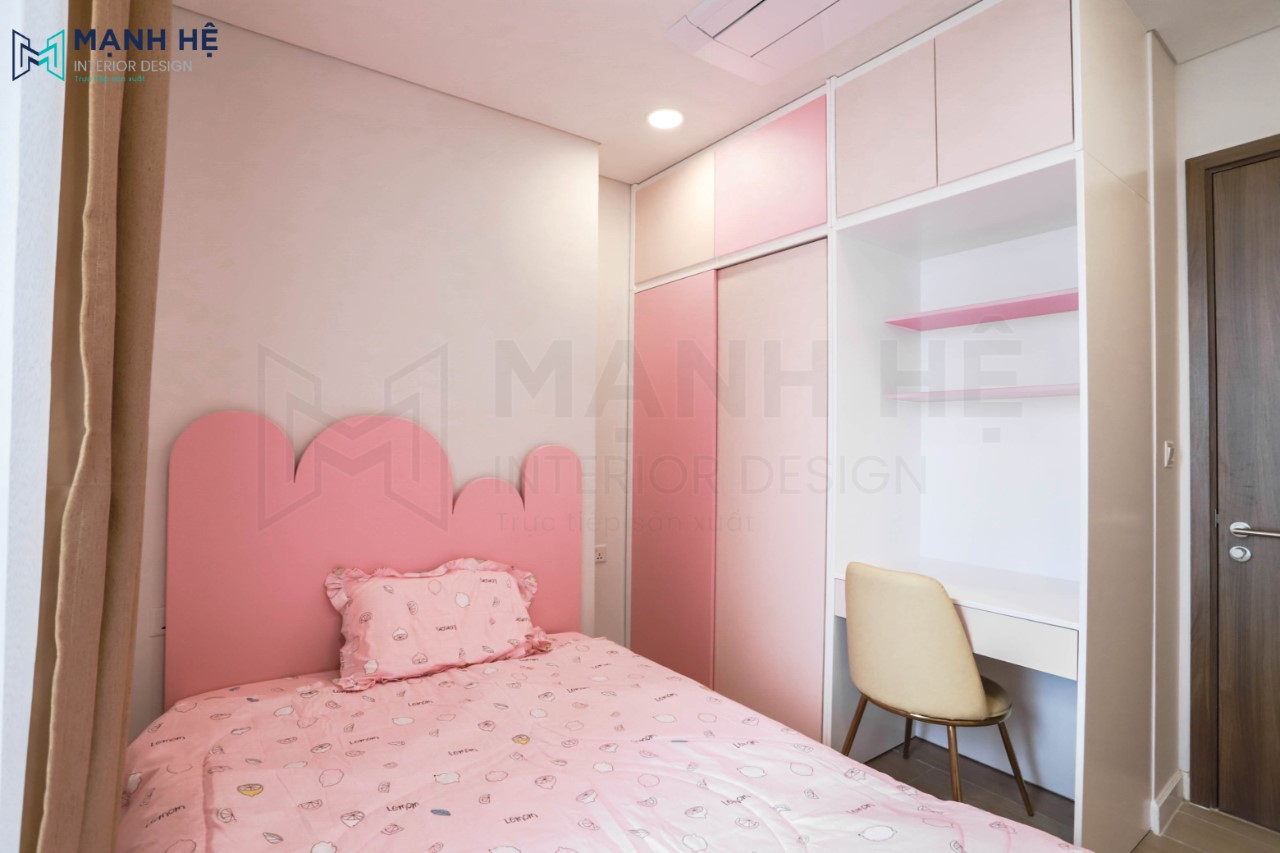 Thi công nội thất phòng ngủ màu hồng