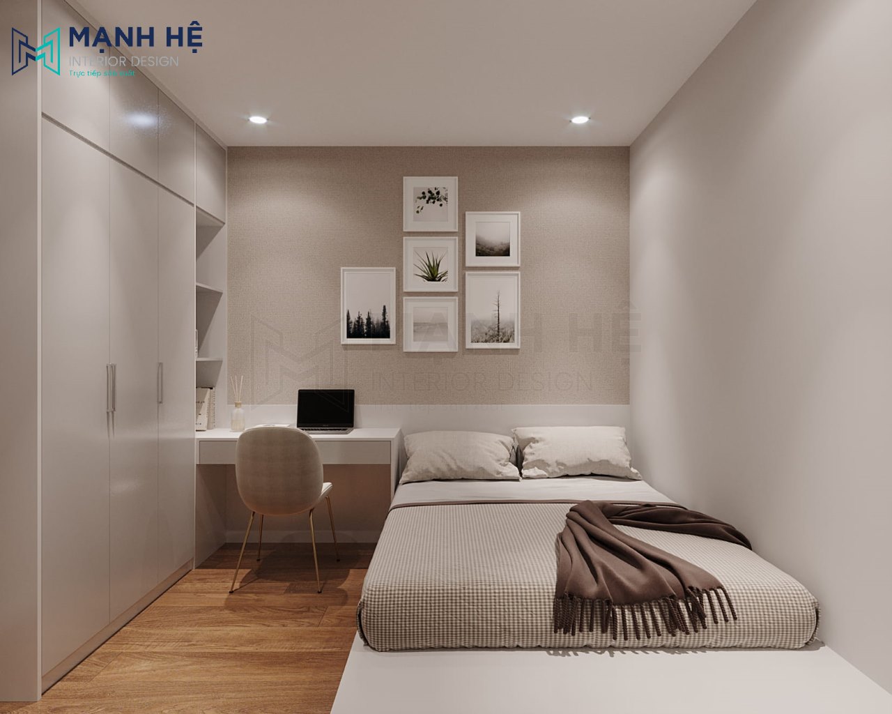 Thiết kế phòng ngủ nhỏ đẹp hiện đại với chất liệu gỗ công nghiệp