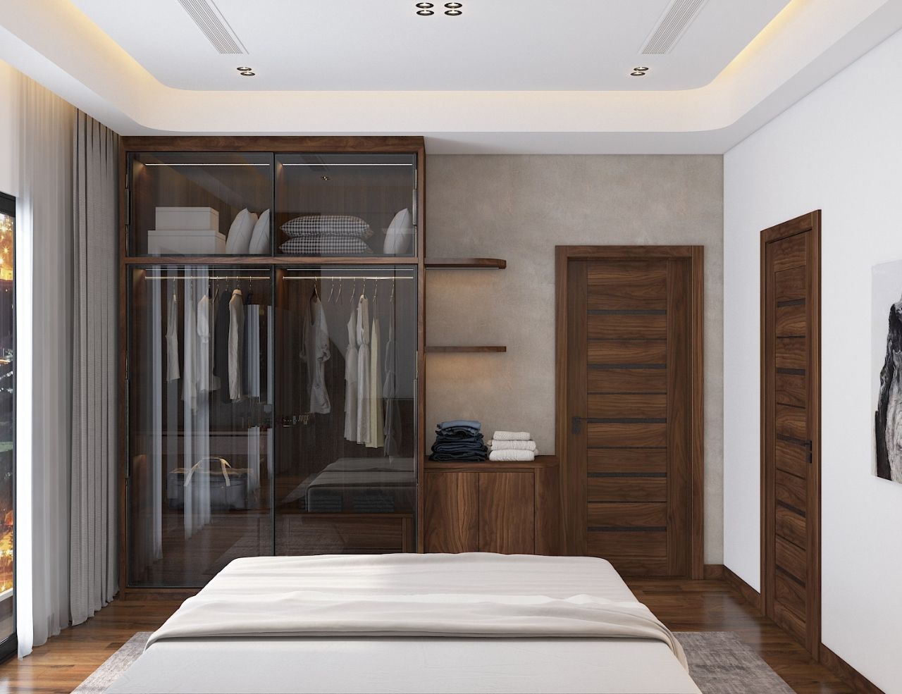 Tủ quần áo và cửa ra vào gỗ tự nhiên thiết kế đơn giản