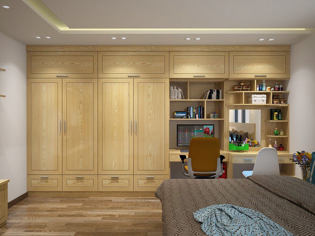 Phòng ngủ gỗ tự nhiên từ gỗ sồi đơn giản